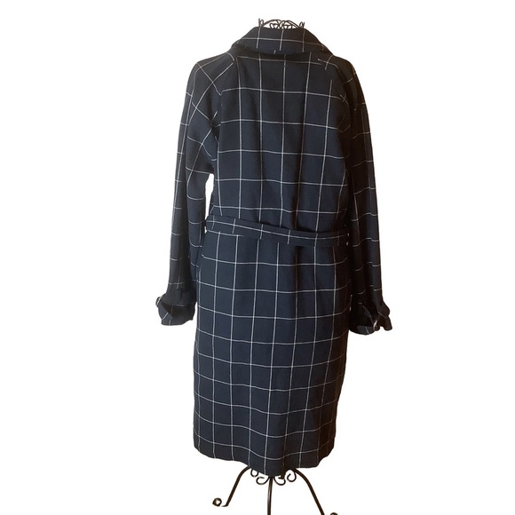 Abercrombie & Fitch Navy Windowpane Trench Coat – Size XL - Picture 3 of 14